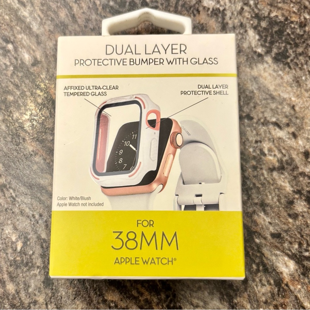 Withit Dual Layer Protective Bumper with Glass for 38MM Apple Watch White/Blush